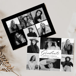 Elegant Black Script 12 Photo Collage Afstuderen Aankondiging