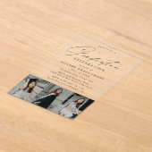 Elegant Black Script 3 fotoafstudeerfeest Acryl Uitnodigingen (Laagn)