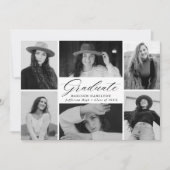 Elegant Black Script 6 Photo Collage Afstuderen Aankondiging (Voorkant)