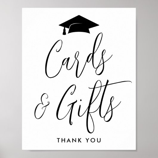 Elegant Black Script Afstuderen Kaarten en cadeaus Poster (Voorkant)