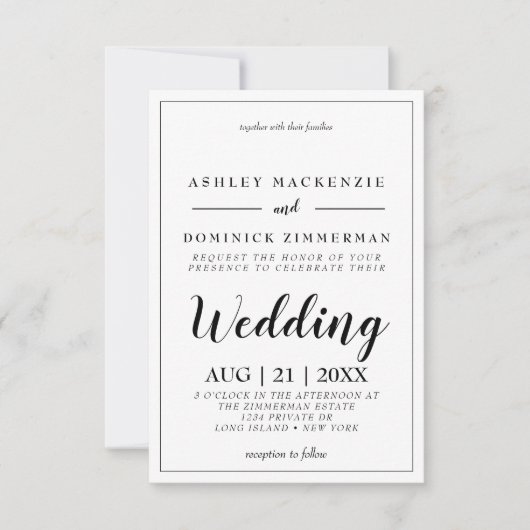 Elegant Black Script Borded Wedding Invitation Kaart (Voorkant)