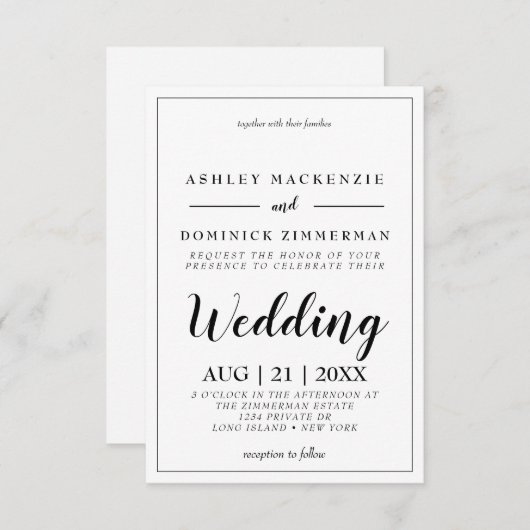 Elegant Black Script Borded Wedding Invitation Kaart (Voorkant / Achterkant)