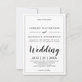 Elegant Black Script Borded Wedding Invitation Kaart