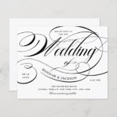 Elegant Black Script Budget Weduwen Uitnodiging (Voorkant / Achterkant)