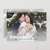 Elegant Black Script Calligraphy Photo Wedding Bedankkaart (Voorkant / Achterkant)