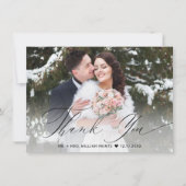 Elegant Black Script Calligraphy Photo Wedding Bedankkaart (Voorkant)
