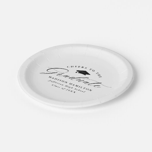 Elegant Black Script Cheers naar de Afstuderen Papieren Bordje (Gekanteld)