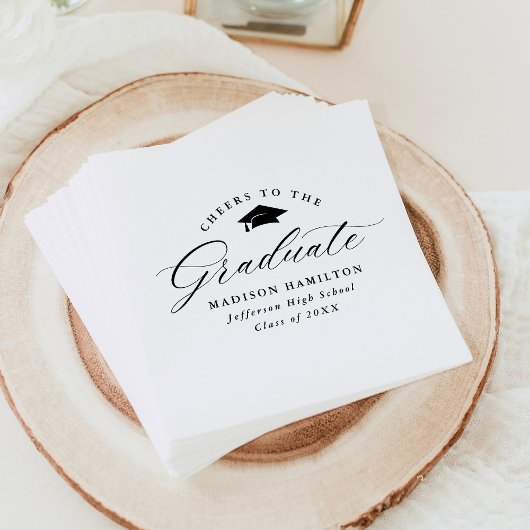 Elegant Black Script Cheers naar de Afstuderen Servet