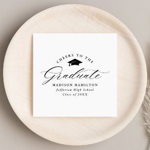 Elegant Black Script Cheers naar de Afstuderen Servet