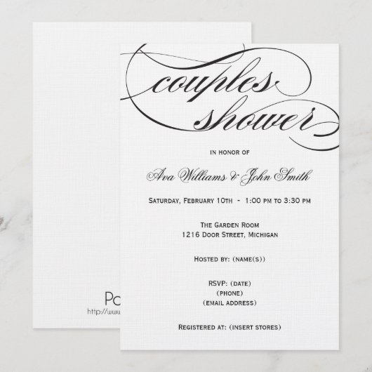 Elegant Black Script Couples Shower Invitation Kaart (Voorkant / Achterkant)