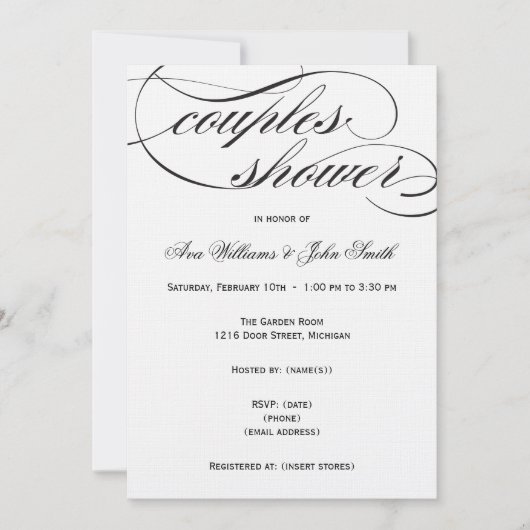 Elegant Black Script Couples Shower Invitation Kaart (Voorkant)