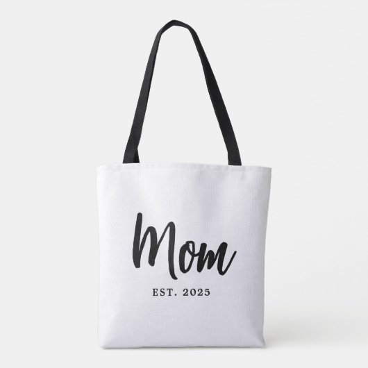 Elegant Black Script Established New Mom Tote Bag (Achterkant)