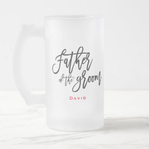 Elegant Black Script Father van de Groom Name Gift Matglas Bierpul