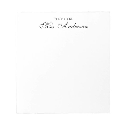 Elegant Black Script Future Mrs Bride Wedding Notitieblok (Voorkant)