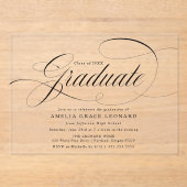 Elegant Black Script Graduation Party Acryl Uitnodigingen (Voorkant)