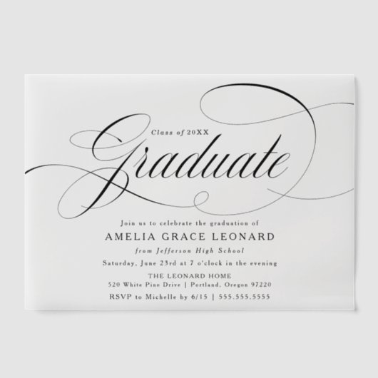 Elegant Black Script Graduation Party Vellum Uitnodigingen (Voorkant)