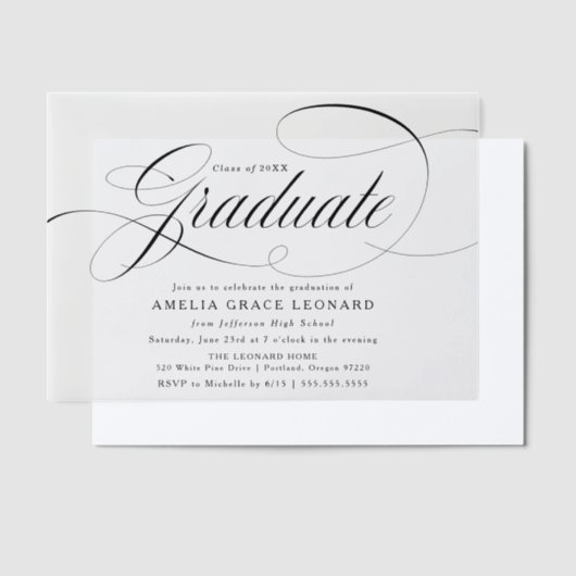 Elegant Black Script Graduation Party Vellum Uitnodigingen (Offset)