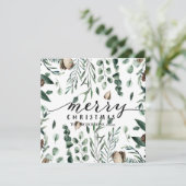 Elegant Black Script Magnolia Eucalyptus Greenery Feestdagenkaart (Staand voorkant)