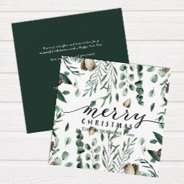 Elegant Black Script Magnolia Eucalyptus Greenery Feestdagenkaart
