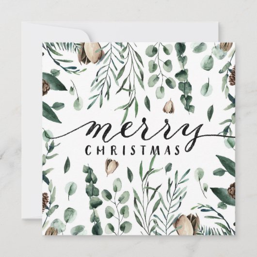 Elegant Black Script Magnolia Eucalyptus Greenery Feestdagenkaart (Voorkant)