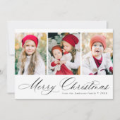 Elegant Black Script Merry kerst 3 Foto Feestdagenkaart (Voorkant)
