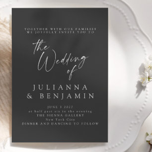 Elegant Black Script Minimalist Classic Wedding Kaart