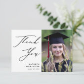 Elegant Black Script Minimalist Photo Afstuderen Bedankkaart (Staand voorkant)