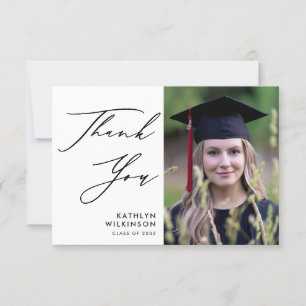 Elegant Black Script Minimalist Photo Afstuderen Bedankkaart