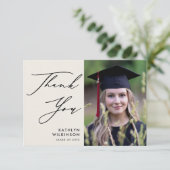 Elegant Black Script Minimalist Photo Afstuderen Bedankkaart (Staand voorkant)