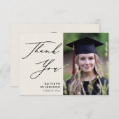 Elegant Black Script Minimalist Photo Afstuderen Bedankkaart (Voorkant / Achterkant)