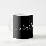 Elegant Black Script Modern Name Personalized Koffiemok<br><div class="desc">Elegant Script Name Personalized Coffee Mug in Black and White</div>