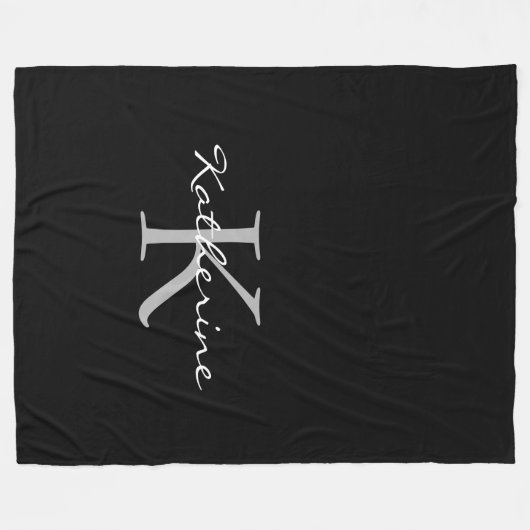 Elegant Black Script Monogram Persoonlijke naam Fleece Deken (Voorkant (Horizontaal))