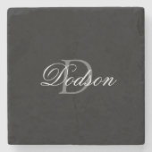 Elegant Black Script Monogram Stenen Onderzetter (Voorkant)