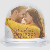 Elegant Black Script Mr and Mrs Photo Sneeuwbol (Achterkant)
