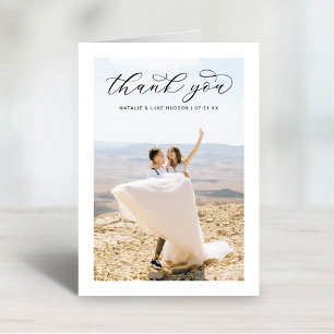 Elegant Black Script Personalized Weddenfoto Bedankkaart