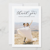 Elegant Black Script Personalized Weddenfoto Bedankkaart (Voorkant)