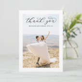 Elegant Black Script Personalized Weddenfoto Bedankkaart (Staand voorkant)