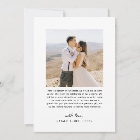 Elegant Black Script Personalized Weddenfoto Bedankkaart (Achterkant)