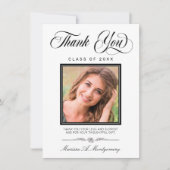 Elegant Black Script Photo Afstuderen Bedankkaart (Voorkant)
