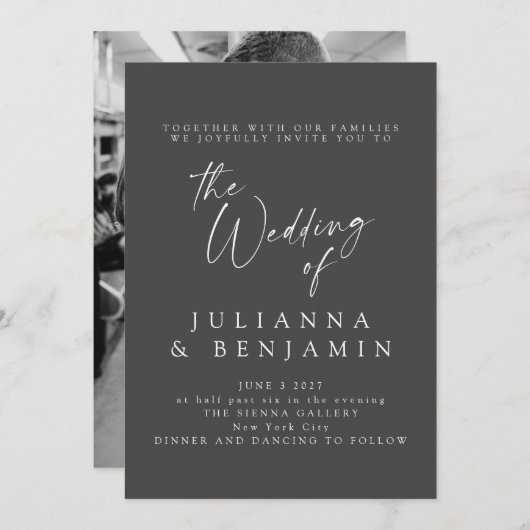 Elegant Black Script Photo Classic Wedding Kaart (Voorkant / Achterkant)