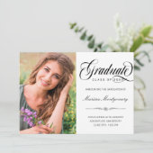 Elegant Black Script Photo College Graduing Aankondiging (Staand voorkant)