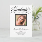 Elegant Black Script Photo College Graduing Aankondiging (Staand voorkant)