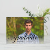 Elegant Black Script Photo Graduparty Kaart (Staand voorkant)