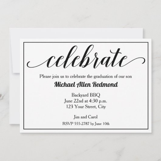 Elegant Black Script Photo Graduparty Kaart (Achterkant)