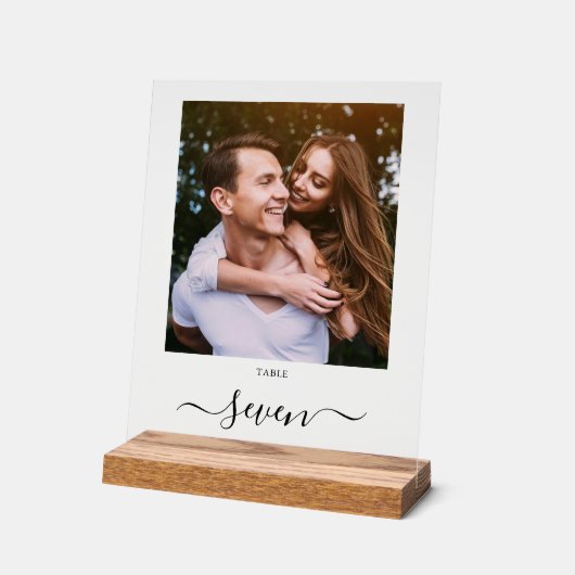 Elegant Black Script Photo Table Number Acryl Bord (Hoek)