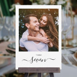 Elegant Black Script Photo Table Number Kaart<br><div class="desc">Deze elegante zwarte en witte aantallen van de handtekeningsmanuscript dubbel-zijde fotolijst zijn perfect voor alle vieringen. Ontworpen door: Thisnotme©</div>