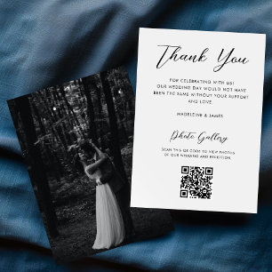 Elegant Black Script QR Code Photo Gallery Weddens Bedankkaart
