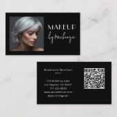 Elegant Black Script QR Code Photo Makeup Visitekaartje (Voorkant / Achterkant)