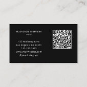 Elegant Black Script QR Code Photo Makeup Visitekaartje (Achterkant)