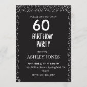 Elegant Black Script Silver Birthday Invitation Kaart (Voorkant)